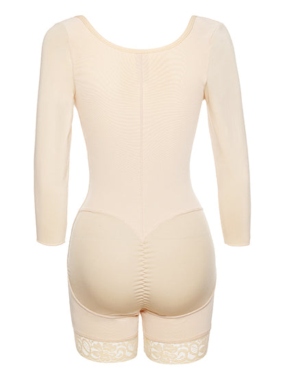 Full Size Zip Up Lace Detail Long Sleeve Shapewear