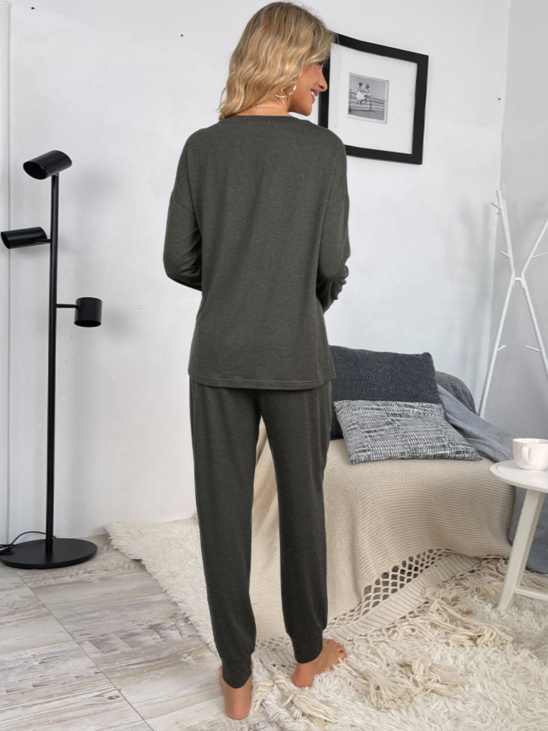 Round Neck Top and Drawstring Pants Lounge Set