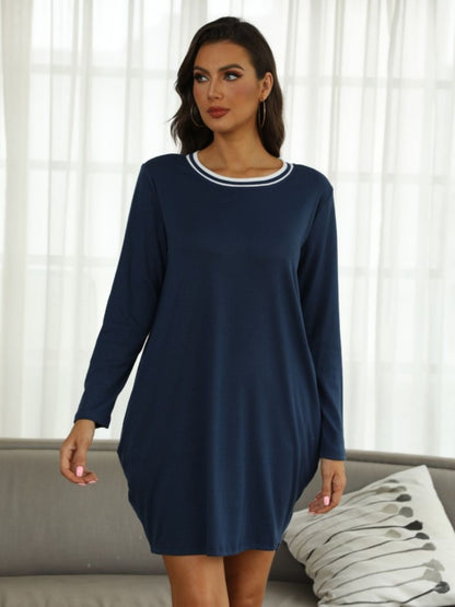 Contrast Round Neck Long Sleeve Lounge Dress