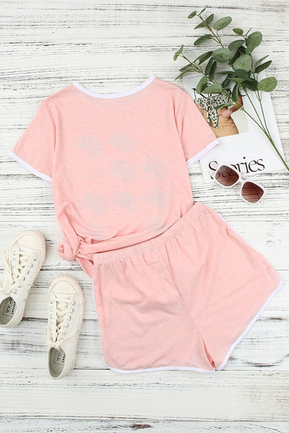 Graphic Tee and Drawstring Shorts Loungewear Set